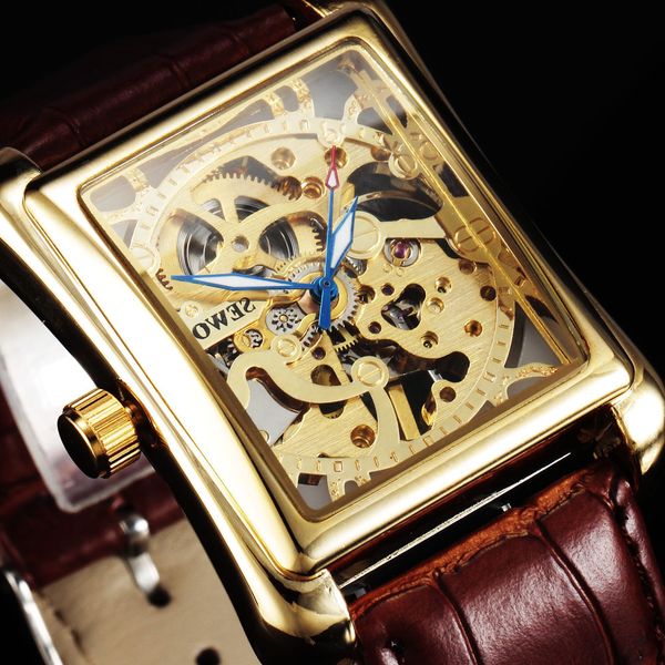 

sewor hollow men's fashion square watch manual mechanical, Slivery;brown