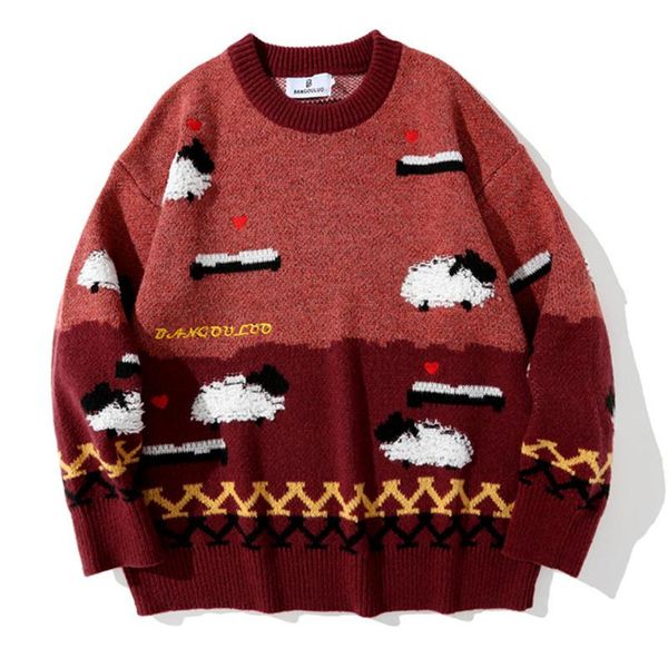 

men's sweaters streetwear sweater men women love embroidery sheep knitted 2021 autumn man harajuku casual pullover, White;black