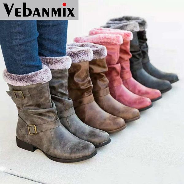 

boots wool cotton winter plus size women's mid-tube and cashmere women retro platform high heels, Black