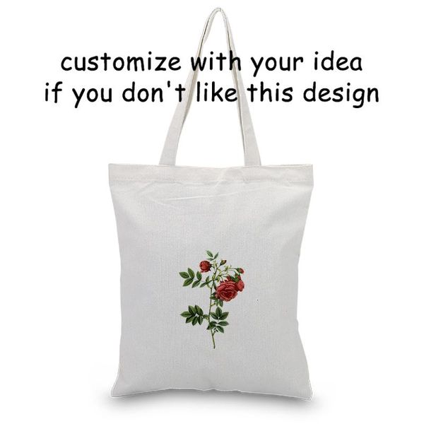 

shopping bags flower tote bag canvas custom print handbag eco reusable recycle daily use text diy