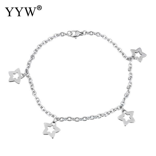 

charm bracelets yyw 2021 simple punk silver color five-pointed star fashion oval chain drop bracelet woman bangles, Golden;silver
