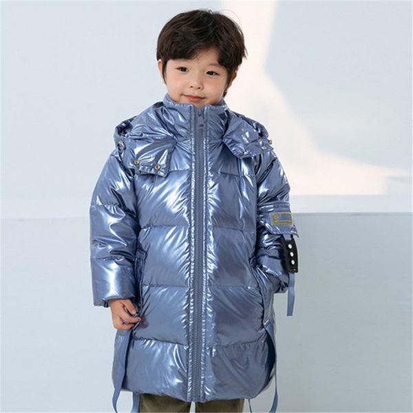 

down coat n15 winter clothing for boys and girls thick warm hooded jacket mid-length cold-proof, Blue;gray