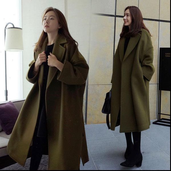 

2021 autumn and winter new womens long windbreaker green army windbreaker female long section korean version of the fashion coat, Tan;black