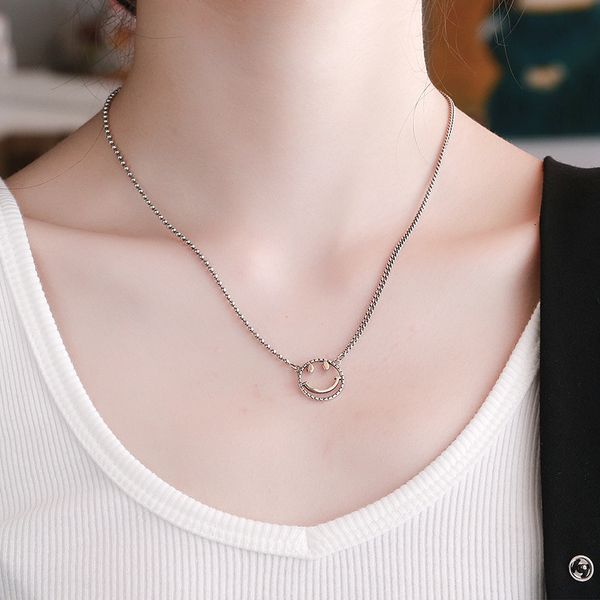 

chaosheng s925 sterling silver hollow out smiling face necklace ins japanese and korean style simple temperament clavicle chain girlfriends