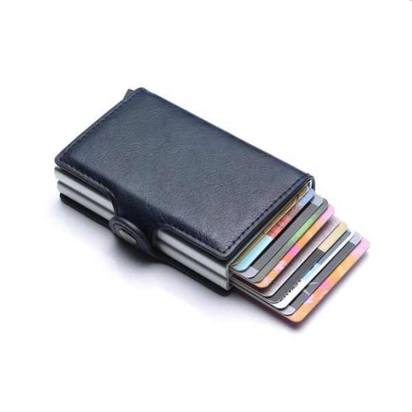 

wallets european and american pu double box aluminum alloy automatic card case metal wallet, Red;black