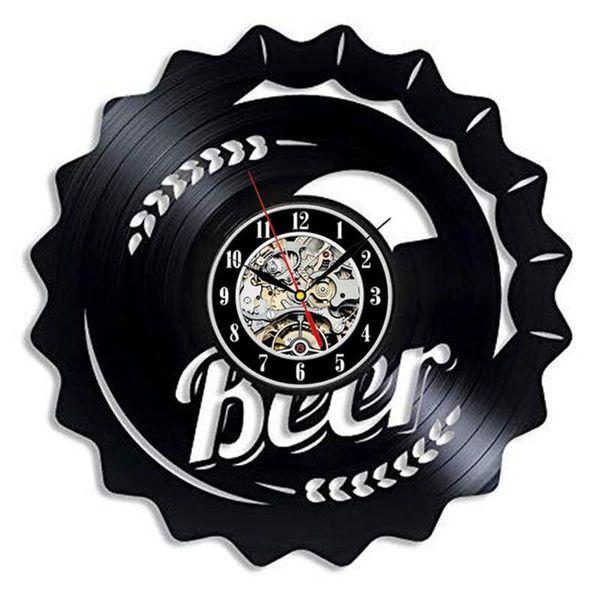 Wanduhren Craft Beer Art Schild Vintage Laser Cut LongPlay Clock f￼r Home Bar Pub K￼che Esszimmer Dekorative Stille