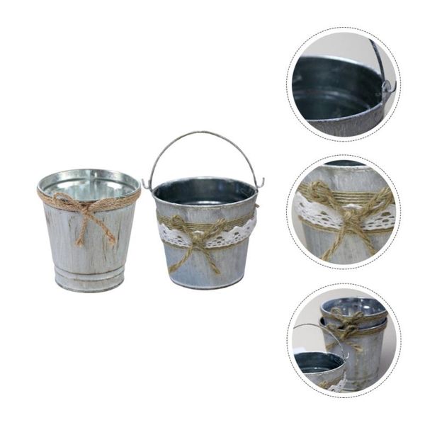 

vases 2pcs country vintage style rustic metal garden decor bucket flower holder