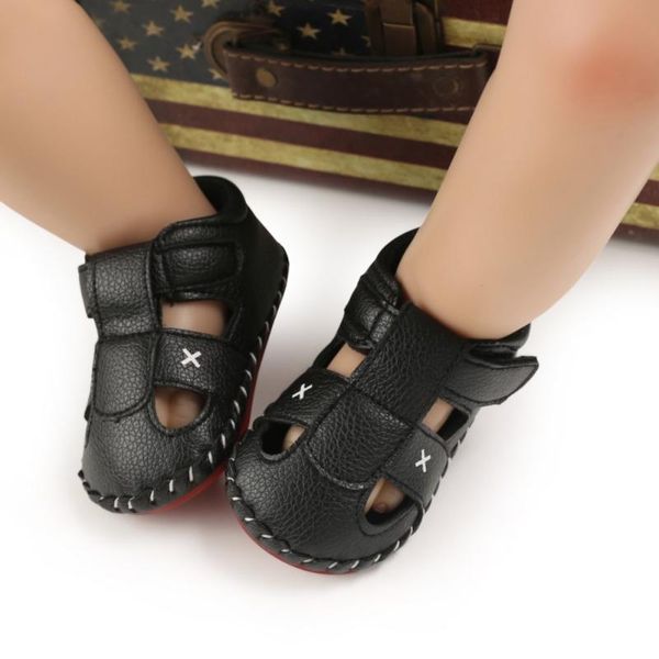 

sandals 0-18m summer toddler infant baby boys and girls soft sole non-slip first walkers leather beach shoes sport, Black;red