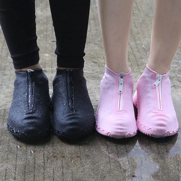 

boots fashion rusualbe waterbroof zipper shoe covers silicone rubber rain outdoor non-slip, Black