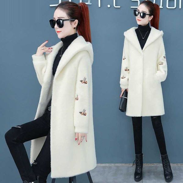 

women's coats fall/winter long hooded windbreaker woolen winter wool jacket female outerwear plus size 4xl 210930, Black