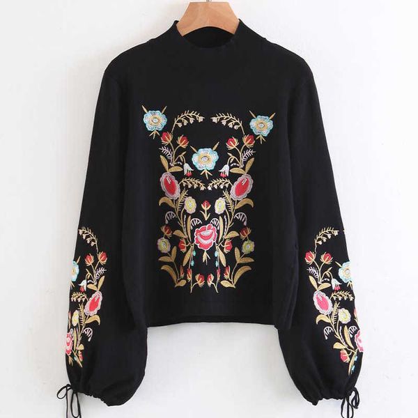 

women's sweaters autumn winter runway fashion pullover embroidery vintage lantern sleeve sweater o-neck loose kintted famale clothes oj, White;black