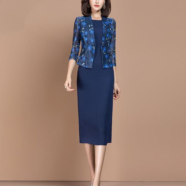 

new formal floral suits printed blazer jacket + bodycon solid belt office dress wear 2 piece defines female fashion h160 7p8i, Black;gray
