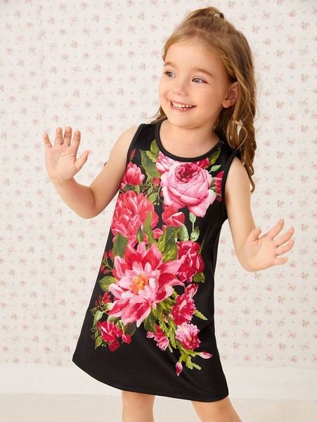 

toddler girls floral print tank dress she, Red;yellow