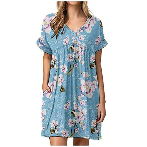 

women's swimwear summer dress wonen plus size women loose casual short sleeve print v neck a line mini beach, White;black