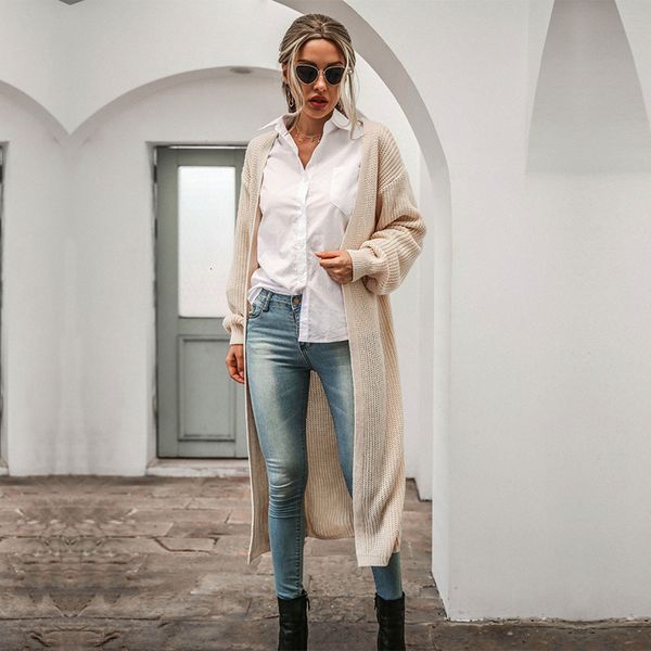 

2021 long cardigans casual autumn winter solid color knitted sweater coat for women new elegant outwear pg2o, White;black
