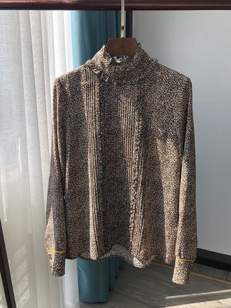 

2021 new trigo impresso seda camisa feminina belas senhoras manga longa blusas e s vintage btdx, Black