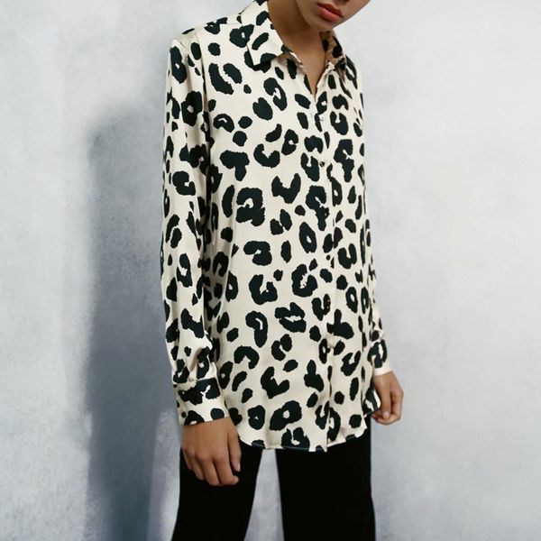 

kumsvag women summer loose blouses shirts print long sleeve satin turn-down collar female fashion street smock clothes 210225, White