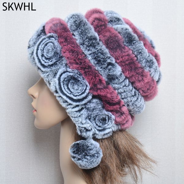 

soft knitted rex rabbit fur hat russian women winter genuine caps lady warm hats, Silver