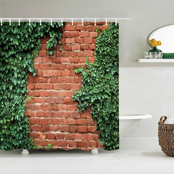 

shower curtains retro old brick wall plant printing fabric waterproof curtain bathroom bathtub decor bath screen with 12 hooks