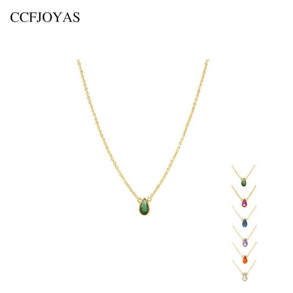 

chains ccfjoyas 925 sterling silver gold color chain necklace colorful water drop zircon wedding/party/anniversary gift