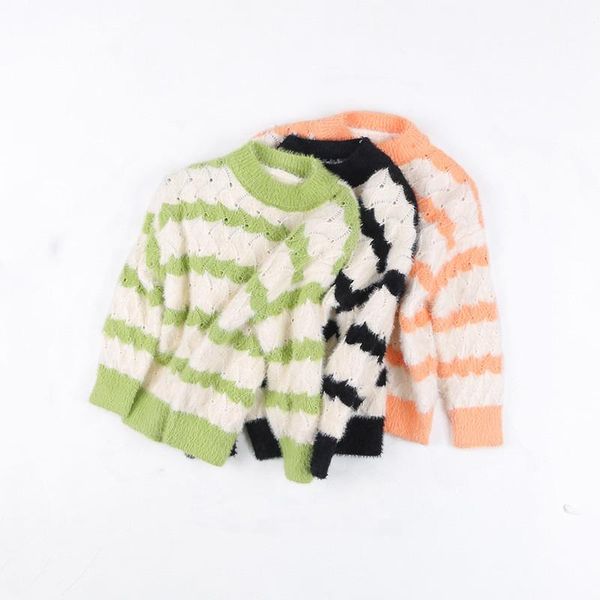 

pullover bbd toddler sweater girl mink hair hollow round neck fashion kids 3 4 5 6 7 years clothes costume, Blue