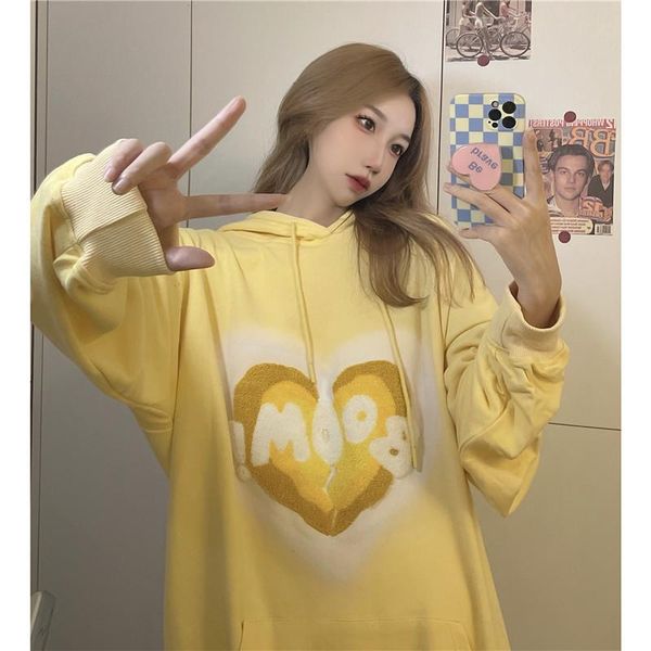 

men's hoodies & sweatshirts 2021 autumn heart letter floral embroidered hooded sweatshirt lovers korean version of loose-fit jacket, Black