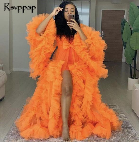 

party dresses long see through ruffles tulle formal gown robes maxi poshoot sleeve orange maternity baby shower evening, White;black
