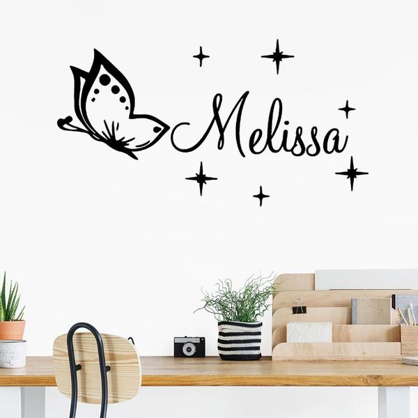 

wall stickers custom name sticker personalized butterfly stars decal for kids room decoration wallpaper poster art mural b529