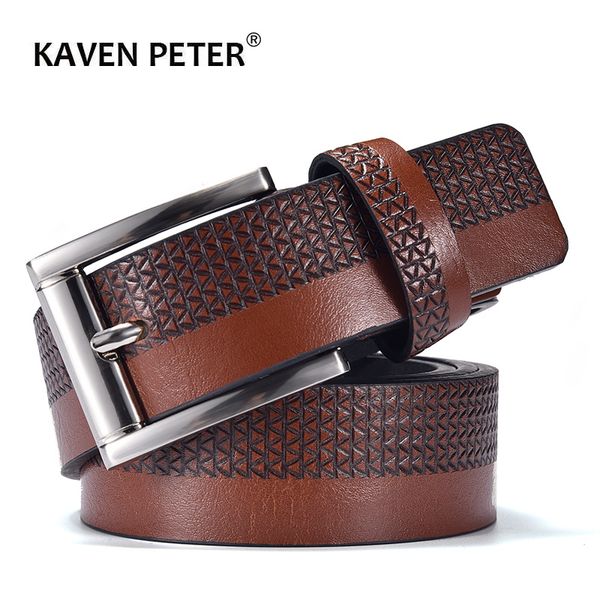 

fashion men leather belt for jeans luxury designer belts casual strap male pin buckle brown black blue color 210310, Black;brown