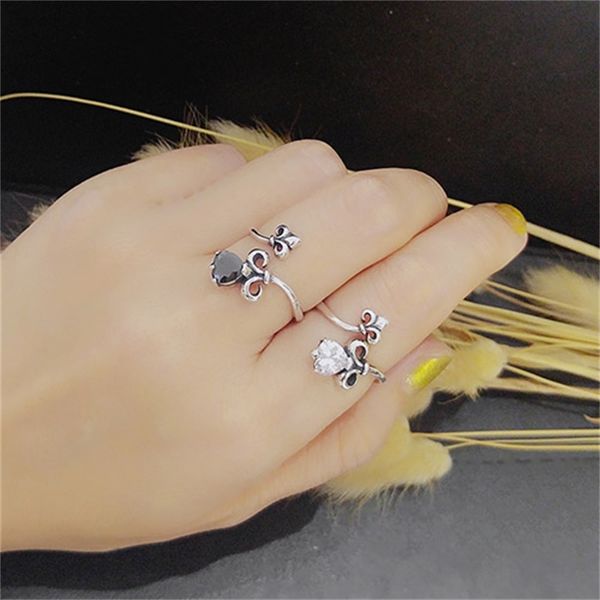 

party favor chrome/hearts rings 925 sterling silver thai silver old black and white crystal peach heart crow ring open a