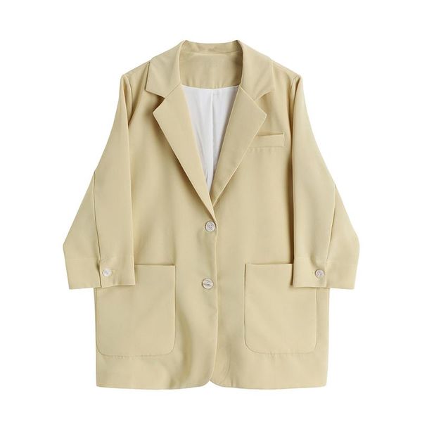 

pure color small suit women 2021 spring thin korean style design three-quarter sleeve british temperament loose suit jacket, White;black