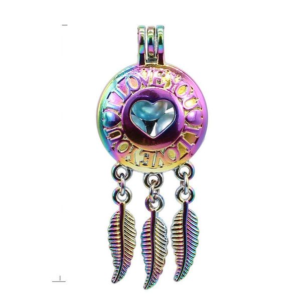 

colorful feather dreamcatcher pearl cage pendant diy necklace, Silver