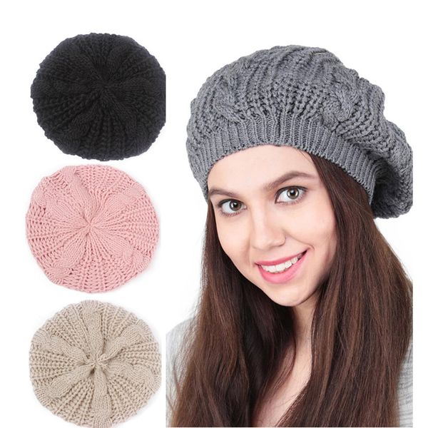 Moda Şapka Lady Kız Bükülmüş Kenevir Çiçek Bere Kadın Sıcak Örme Beanie Şapka Çok Renkli Kış El Yapımı Örme Kablosu Kapağı