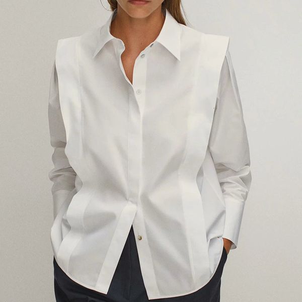 

new 2021 women simply style white blouse buttons decoration casual office lady shirts chic blusas d901, Black