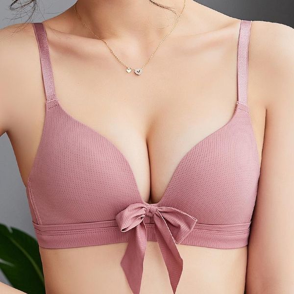 

athvotar triangle cup push up women wireless bras breathable bustier bra small breasts bralette bow lingerie, Red;black