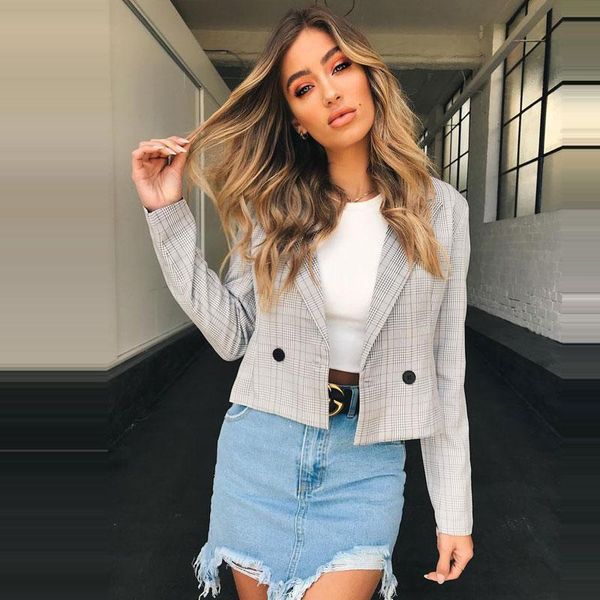 

women's suits & blazers 2021 spring autumn ol women fashion double-breasted blazer femenino ladies striped female office wear z5833, White;black