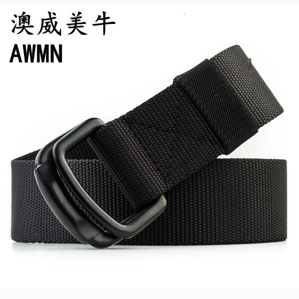 

durable fashion the felt 800d beaded belt with metal button casual nylon double ring versatile jeans, Black;brown