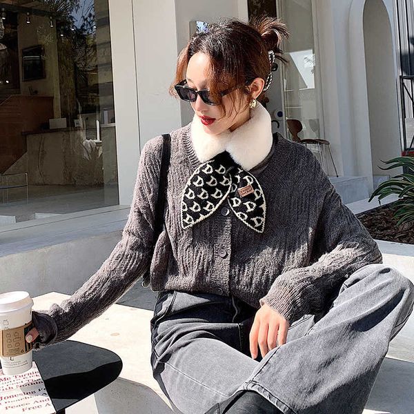 

2021 korean new rabbit hair women&#39s warm thickened letter cross stitched wool scarf, Blue;gray
