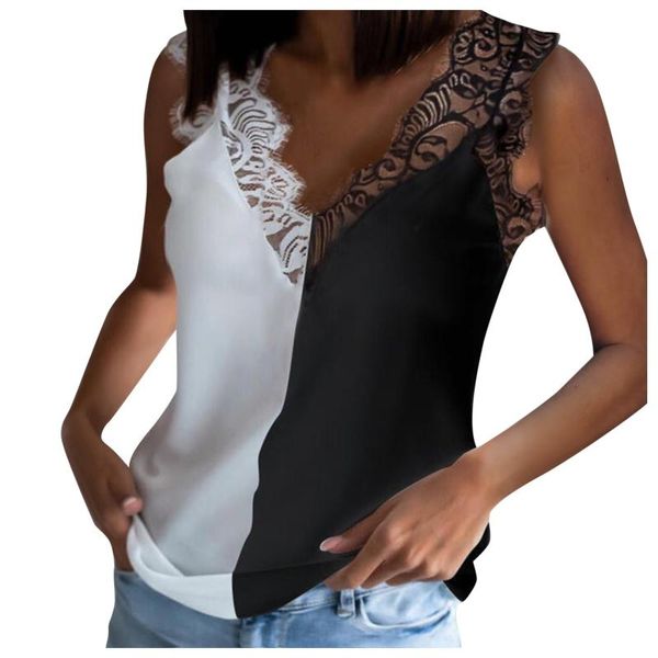 

women's tanks & camis 2021 vest tank de verano women lace sleeveless loose crop blouse t-shirt camiseta tirantes mujer camisole, White