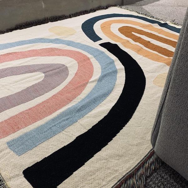 

blankets rainbow throw blanket with fringe abstract geometric pattern sofa decorative hanging tapestry rug home decor