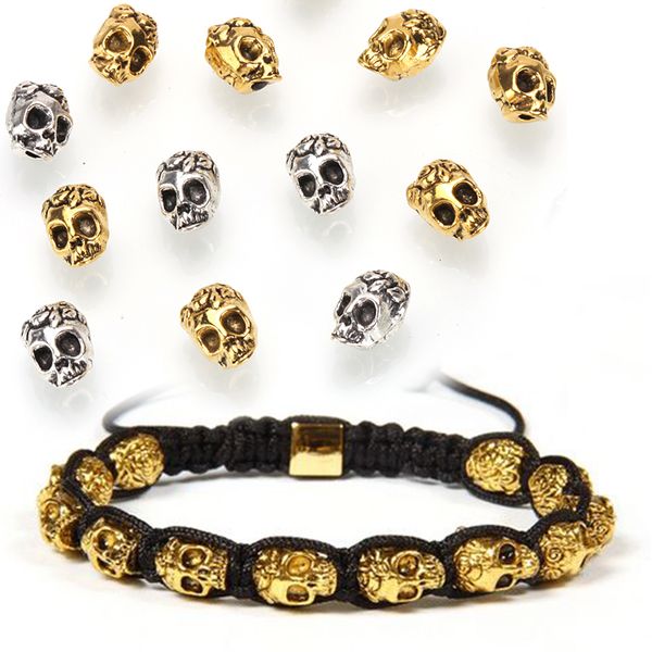 

skull beads for jewelry making big hole charm beads for diy bracelet necklace 10 pcs gold steel accessories wholesale lots bulk, Bronze;silver