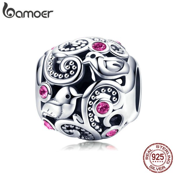

bamoer 925 sterling silver love messenger love bird beads fit women charm bracelets & necklaces jewelry accessories scc1014 q0531, Black