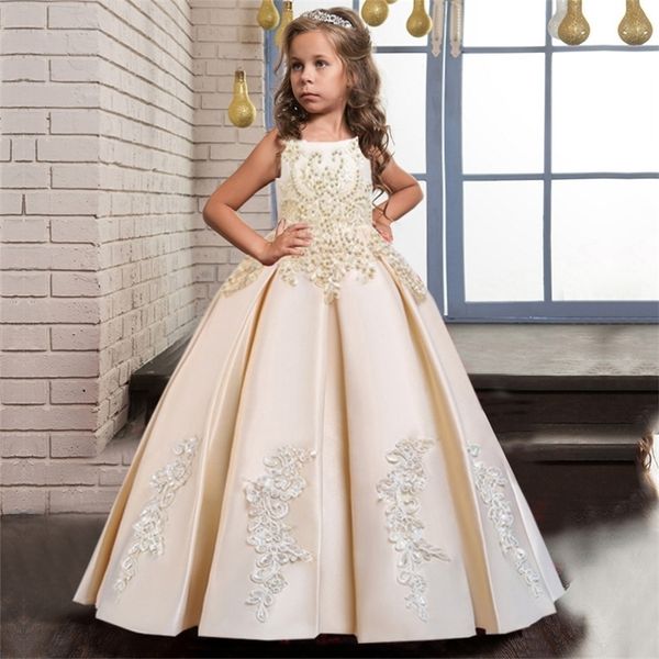 

baby girl champagn white party dress flower kids clothes princess wedding first communion formal children clothing 10 12 vestido 220309, Red;yellow