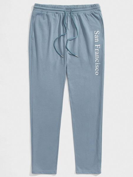 

men drawstring waist letter pattern sweatpants q3cg#, Black