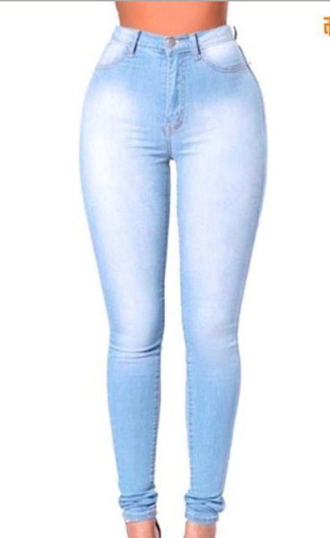 

women big size jeans lady high waist denim pencil pants, Blue