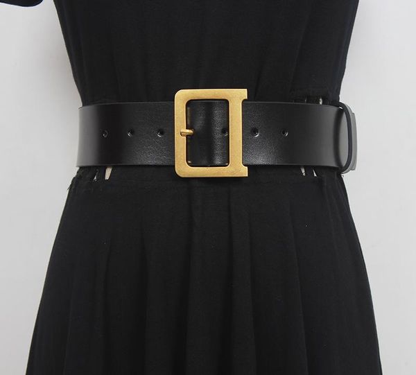 

belts women's runway fashion black genuine leather cummerbunds female dress corsets waistband decoration wide belt r477, Black;brown
