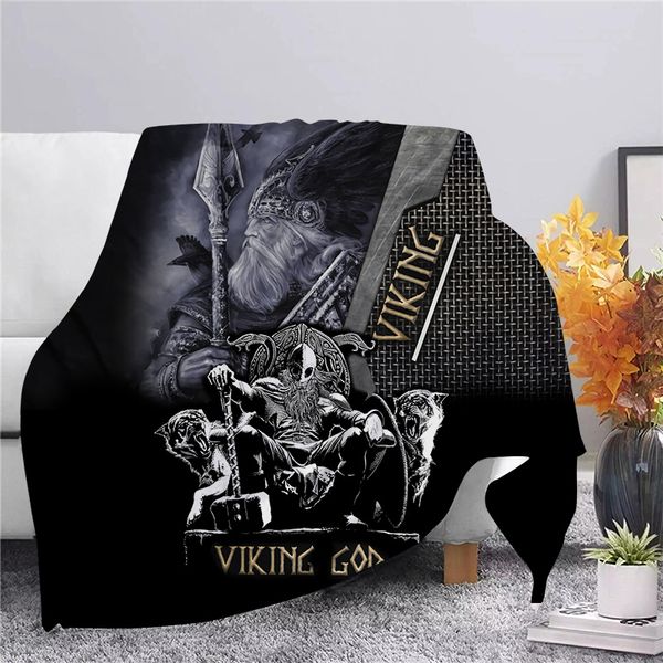 

cloocl viking god print flannel blankets shawl sofa air conditioning nap travel blanket 3d keep warm shawls