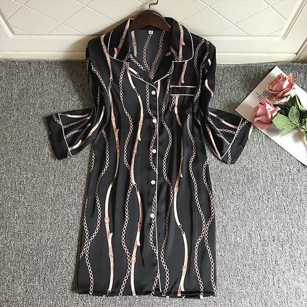 

spring printed homewear night womens sleepwears shirts nightdress sleeping sleepshirts satin sleepwear nightgowns, Black;red