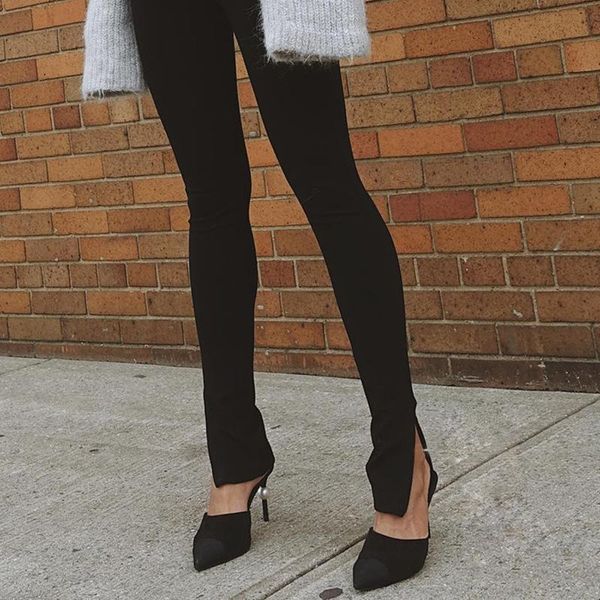 

women's leggings black zipper slim stretch skinny female long pants