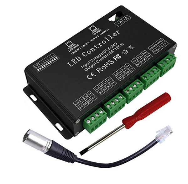 

12 channel dmx decoder rgb led controller 60a pwm dmx512 dimmer driver for rgb rgbw led strip and light dc12v-24v jk1671